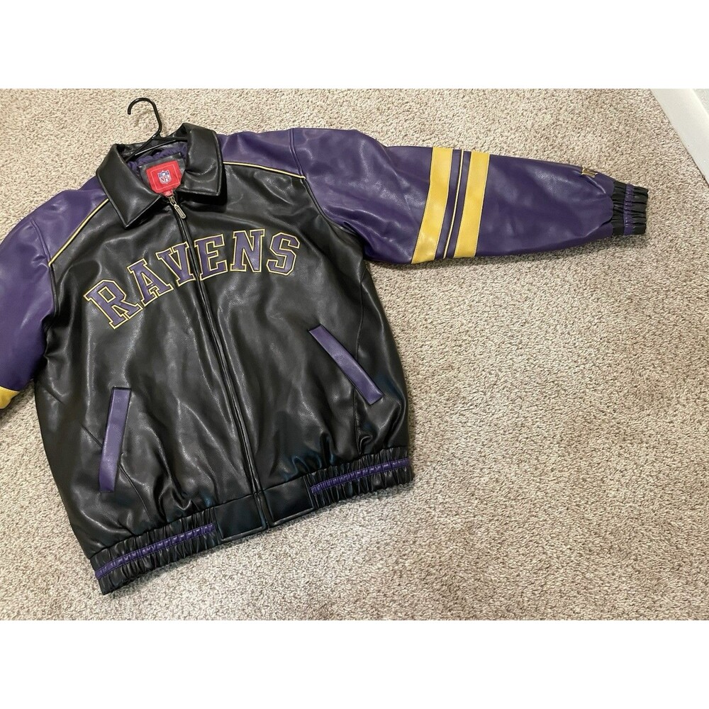 G-III Apparel NFL Baltimore Ravens PVC Faux Leather Bomber Jacket - Size Men's L - Picture 4 of 8